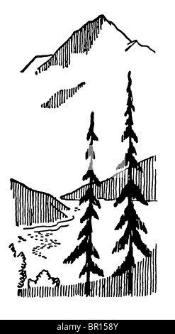 Eine schwarz-weiß Version eines Vintage Images von einem Winter-Berg Stockfoto