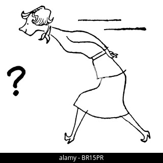 Eine schwarz-weiß Version von einem Cartoon Stil Vintage Bild einer Frau auf einer mission Stockfoto