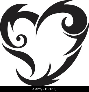 Eine schwarz-weiß Version einer tribal Schablone eines Herzens Stockfoto