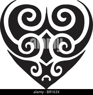 Eine schwarz-weiß Version einer tribal Schablone eines Herzens Stockfoto