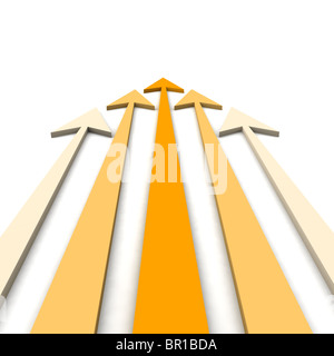 Orange Pfeile. 3D gerenderte Darstellung. Stockfoto