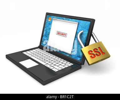 Einen Laptop-Computer Darstellung Computer sicher Surfen im Internet mit einem SSL-Vorhängeschloss Stockfoto