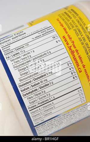 Mayo-Ernährung-Lebensmittel-Etikett Stockfoto