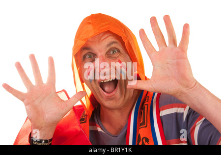 Niederländische Fußball-Fan in Orange gekleidet Stockfoto