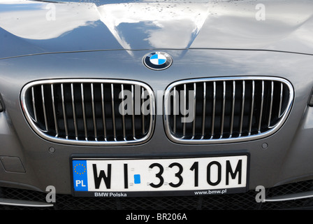 BMW 535i - mein 2010 - grau Metallic - Segment E (Exekutive), höheren deutschen Premium-Klasse-Limousine - Details: Frontgrill, Abzeichen Stockfoto