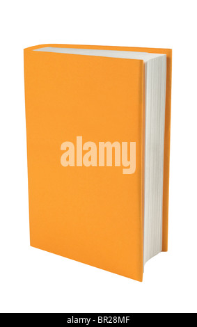Leeres Buch mit orange auf weißem Hintergrund Stockfoto