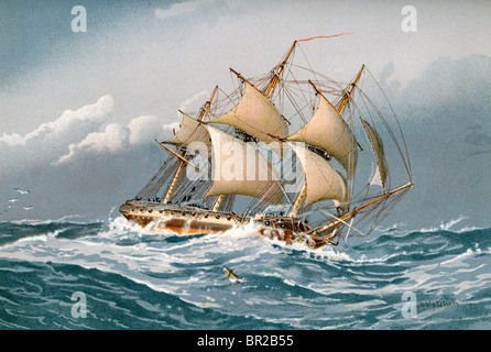 Ein 28-Kanonen-Fregatte der britischen Royal Navy auf hoher See von ca. 1794 (Mitchell-96) Stockfoto