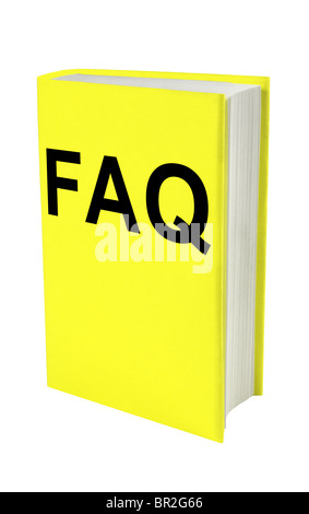 Abkürzung FAQ (Frequently Asked Questions) auf ein gelbes Buch gedruckt. Stockfoto