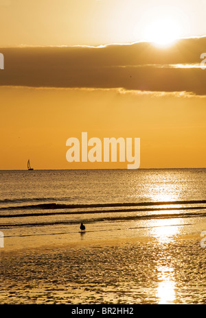 Sonnenuntergang am Brighton Beach Lat Ebbe, Brighton & Hove, East Sussex, England Stockfoto