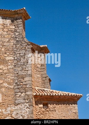 Detail der Kirche San Miguel Arcángel, Santa Cruz De La Zarza (Toledo, Castilla - La Mancha) Stockfoto