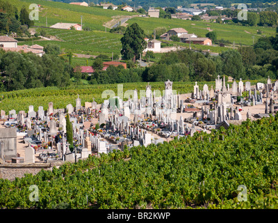 Fleurie Friedhof mitten in den Rebbergen in Beaujolais, Frankreich Stockfoto