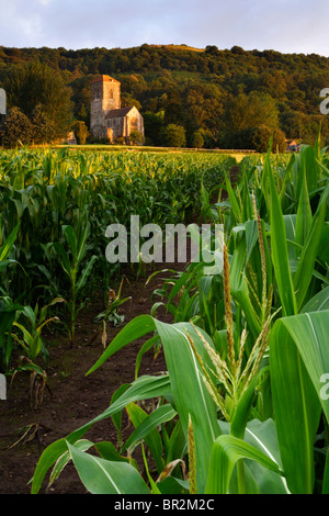 Wenig Malvern Priory (aka Elgars Kirche) am Fuße der Malvern Hills in Worcesterhire, England Stockfoto