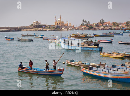 Angelboote/Fischerboote im Hafen, Küstengebiet von Vizhinjam, Trivandrum, Kerala, Indien Stockfoto