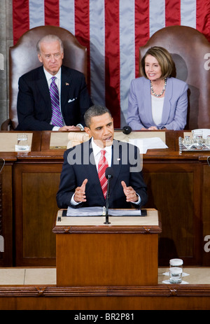 Präsident Barack Obama liefert seine erste Rede zur Lage der Union. Stockfoto