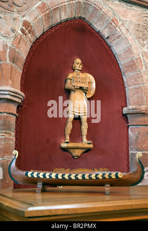 Geschnitzte Figuren der Earl Rognvald, der Gründer der St Magnus Cathedral, Kirkwall, Orkney Inseln, Schottland Stockfoto