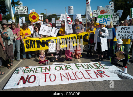 Demonstration gegen Vorschläge für ein neues Kernkraftwerk in Hinkley Point in Somerset September 2010 bauen Stockfoto