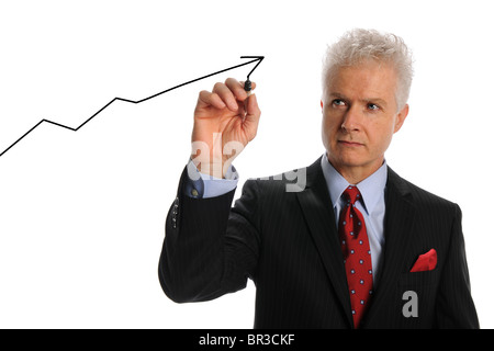 Porträt von reifer Geschäftsmann zeichnen Chart isoliert auf weißem Hintergrund Stockfoto