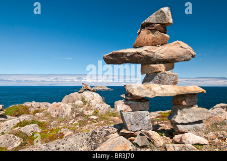 Inukshuk/Inunnguaq, Cape Bonavista, Halbinsel Bonavista, Neufundland, Kanada Stockfoto