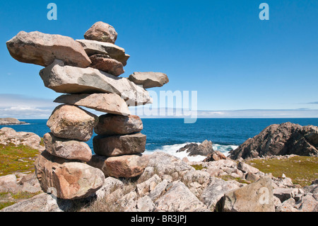 Inukshuk/Inunnguaq, Cape Bonavista, Halbinsel Bonavista, Neufundland, Kanada Stockfoto