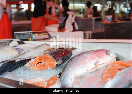 Detailansicht der Fische angezeigt auf einem Fischmarkt in Bergen Stockfoto