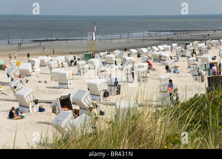 Liegestühle am Strand, Wangerooge, Deutschland Stockfoto