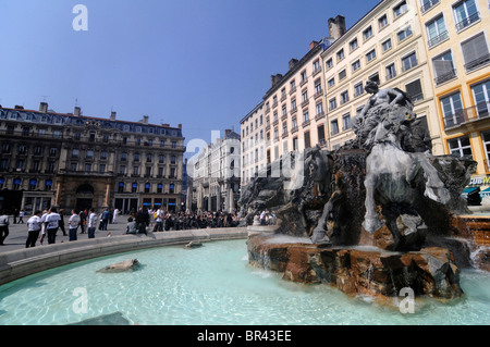 Der Brunnen Bartholdi am Place des Terreaux in Lyon, Frankreich Stockfoto