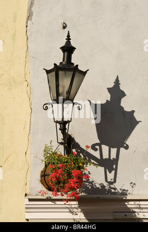 Laterne mit Geranien, Tallinn, Estland, Baltikum, Nordosteuropa Stockfoto