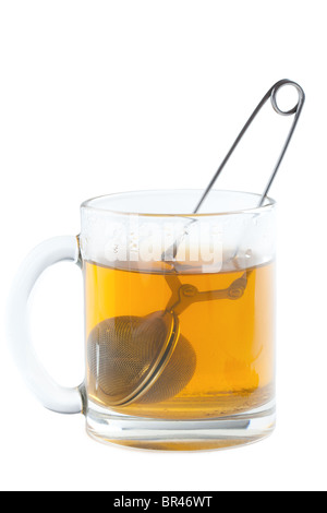 Teesieb in Tasse Stockfoto