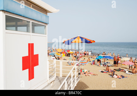 Rettungsschwimmer-Turm am Strand von Maspalomas auf Gran Canaria Stockfoto