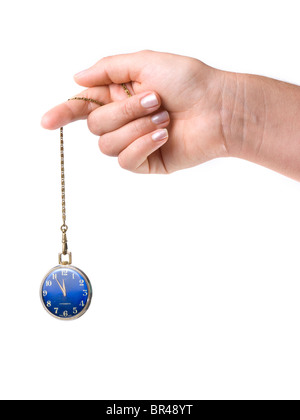 Pocket Watch an der Kette, die für die Behandlung von Hypnose häufig benutzt. Stockfoto