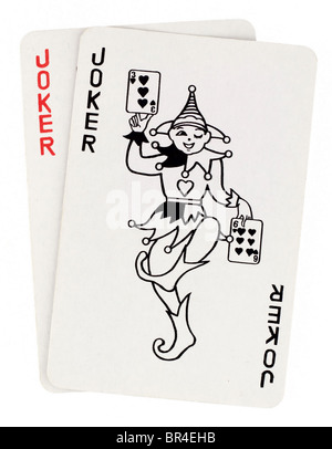 Spielen Karten Joker isoliert auf weißem Hintergrund Stockfoto