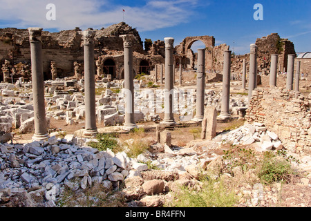 Türkei Side ruiniert, Amphitheater und Agora Stockfoto