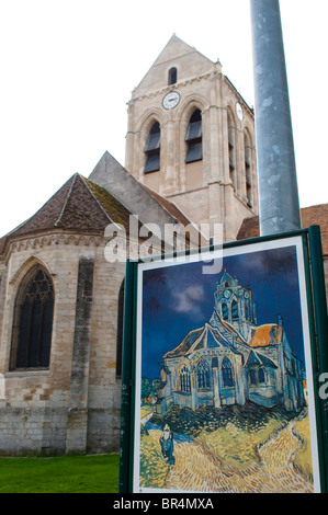 Kirche von Auvers-Sur-Oise und Vincent van Goghs Gemälde von ihm, Frankreich Stockfoto