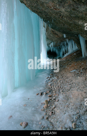 Die schönsten Sehenswürdigkeiten in der Nähe von Eiszapfen im Eistobel Isny/Maierhoefen, Allgäu, Deutschland, Europa Stockfoto