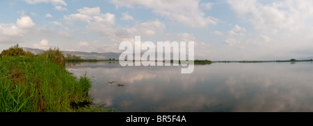 Israel, oberen Galiläa, Hula-Tal, Panoramablick auf Agamon See Stockfoto