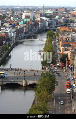 Dublin Stadt Luftbild mit O' Connell Bridge über den Fluss liffey Stockfoto