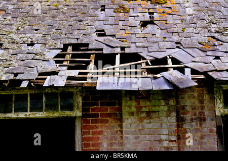 Verfallenes Dach auf alte Scheune Stockfoto