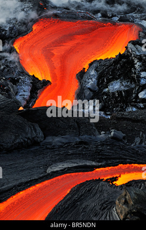 Fluss der geschmolzene Lava, Nahaufnahme, Kilauea Vulkan, Hawaii Inseln Stockfoto