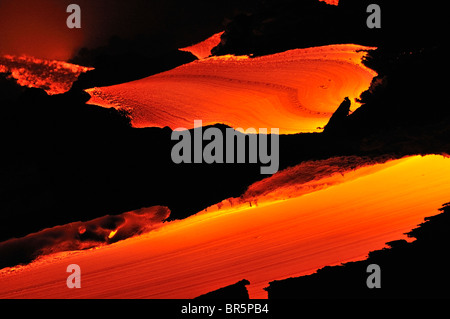 Fluss der geschmolzene Lava close-up, Kilauea Vulkan, Hawaii-Inseln, Vereinigte Staaten Stockfoto