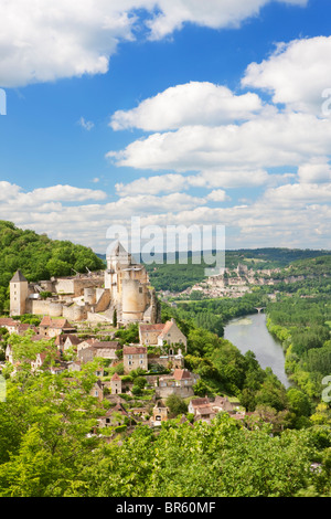 Burg, Fluss Dordogne, Beynac, Castelnaud-la-Chapelle Dordogne; Frankreich Stockfoto