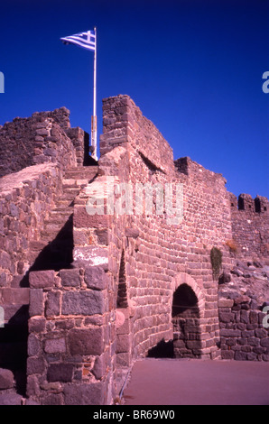 Das Schloss ist die am besten erhaltene Festung auf Lesbos. Während der byzantinischen Periode erbaut wurde und später verstärkt durch die Veneter Stockfoto