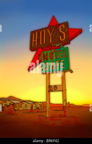 Roys Motel-Café Zeichen, alte Route 66, Amboy, CA, USA Stockfoto