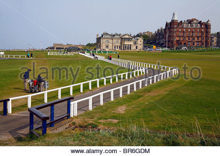 St Andrews Golf Kurs 1. Loch und Clubhaus, Schottland Stockfoto