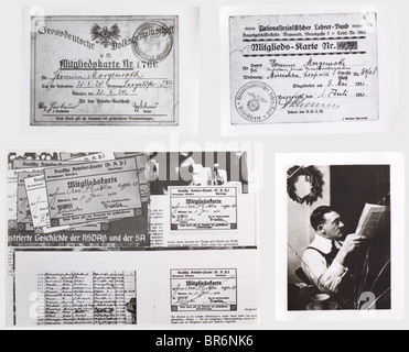 Mehr als 500 Fotografien aus dem Zentralarchiv der 1933., In Verschiedenen Größen, haben fast alle Bilder auf der Rückseite den Stempel des Zentralarchivs. Einige mit Stempeln der Foto-Korrespondenten, einige mit zusätzlichen Bemerkungen. Sehr interessante Fotos, darunter einer der Hitlers DAP-Mitgliedskarten, unzählige Dokumente wie Mitgliedskarten verschiedener Organisationen (unter anderem Noske-ID), Briefe an Hitler, Briefe, die in Prozessen verwendet wurden, "streng vertrauliche"-Briefe der Nazi-Partei, auch Plakate der Nazi-Partei (DAP), der Kommunistischen Partei und anderer Parteien aus den 1920er Jahren und EAR, Stockfoto