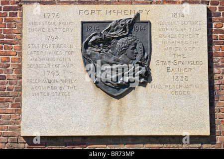 Gedenktafel am Fort McHenry, Balitmore, MD Stockfoto