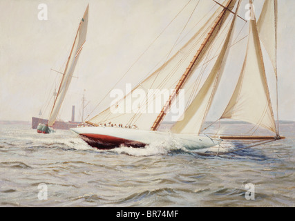 Vertrauen führt "Shamrock III", Rennen 2 America Cup. 25. August 1903. Öl auf Leinwand. 14' x 20'. 1992. Privatsammlung. Co Stockfoto