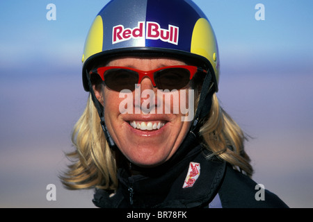 Kopfschuss von wettbewerbsfähigen Gleitschirm in Owens Valley in Kalifornien. Stockfoto