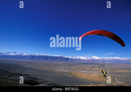 Gleitschirm fliegen in Owens Valley in Kalifornien. Stockfoto