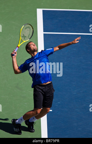 Mikhail Youzhny (RUS) im Wettbewerb bei der 2010 US Open Tennis. Stockfoto