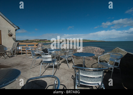 Leere Straßencafé Stonehaven Hafen Aberdeenshire Scotland UK Stockfoto